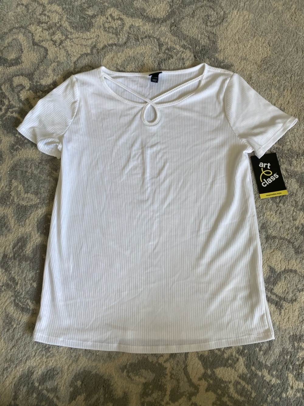 art class White Ribbed Short Sleeve Tee with Keyhole